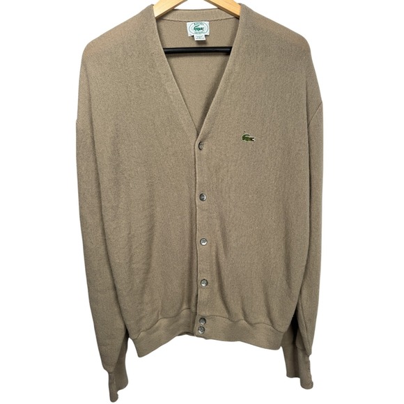 Lacoste x Izod Cardigan Sweater‎ Mens XL Khaki Tan Button Front V Neck Grandpa - Picture 1 of 10